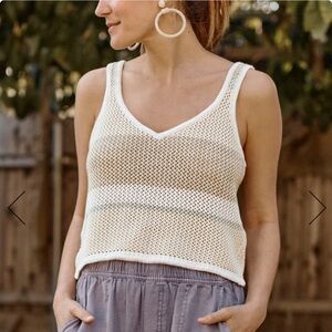 SPLENDID Lonnie Colorblock Sweater Tank | Crochet Crop Top Relaxed Fit Open Knit